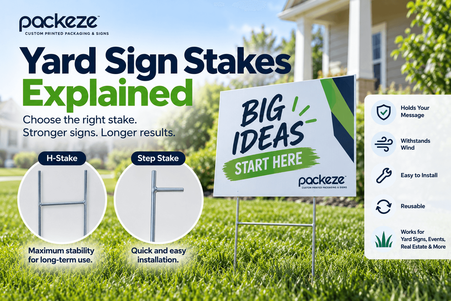 Yard Sign Stakes Explained: H-Stakes vs Step Stakes, Sizes & Install