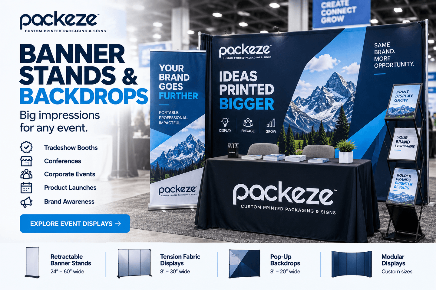 Retractable Banner Stands & Trade Show Backdrops: Sizes, Materials, Setup